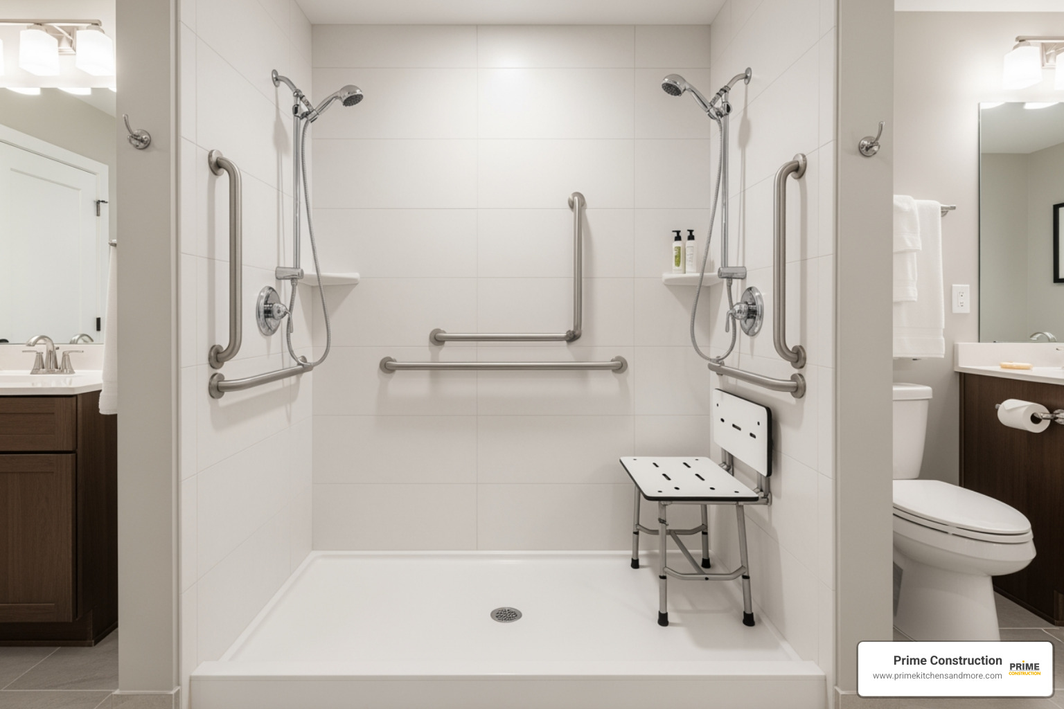 grab bars in a senior-friendly shower - bathroom renovations for elderly