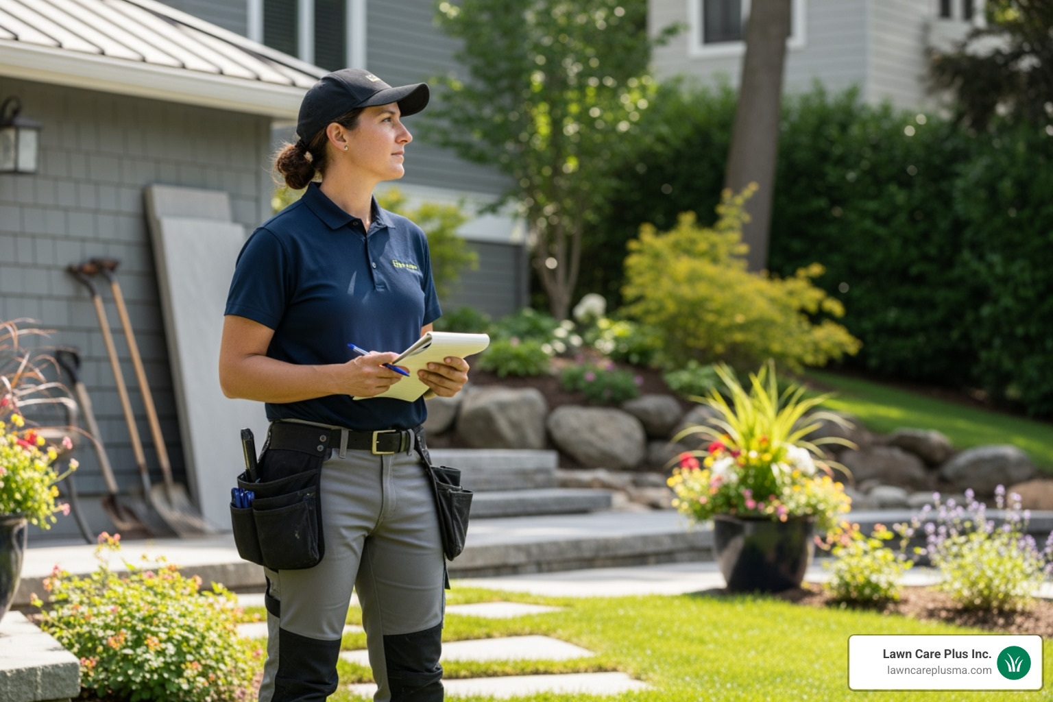 designer performing site inventory - Hardscape design consultation