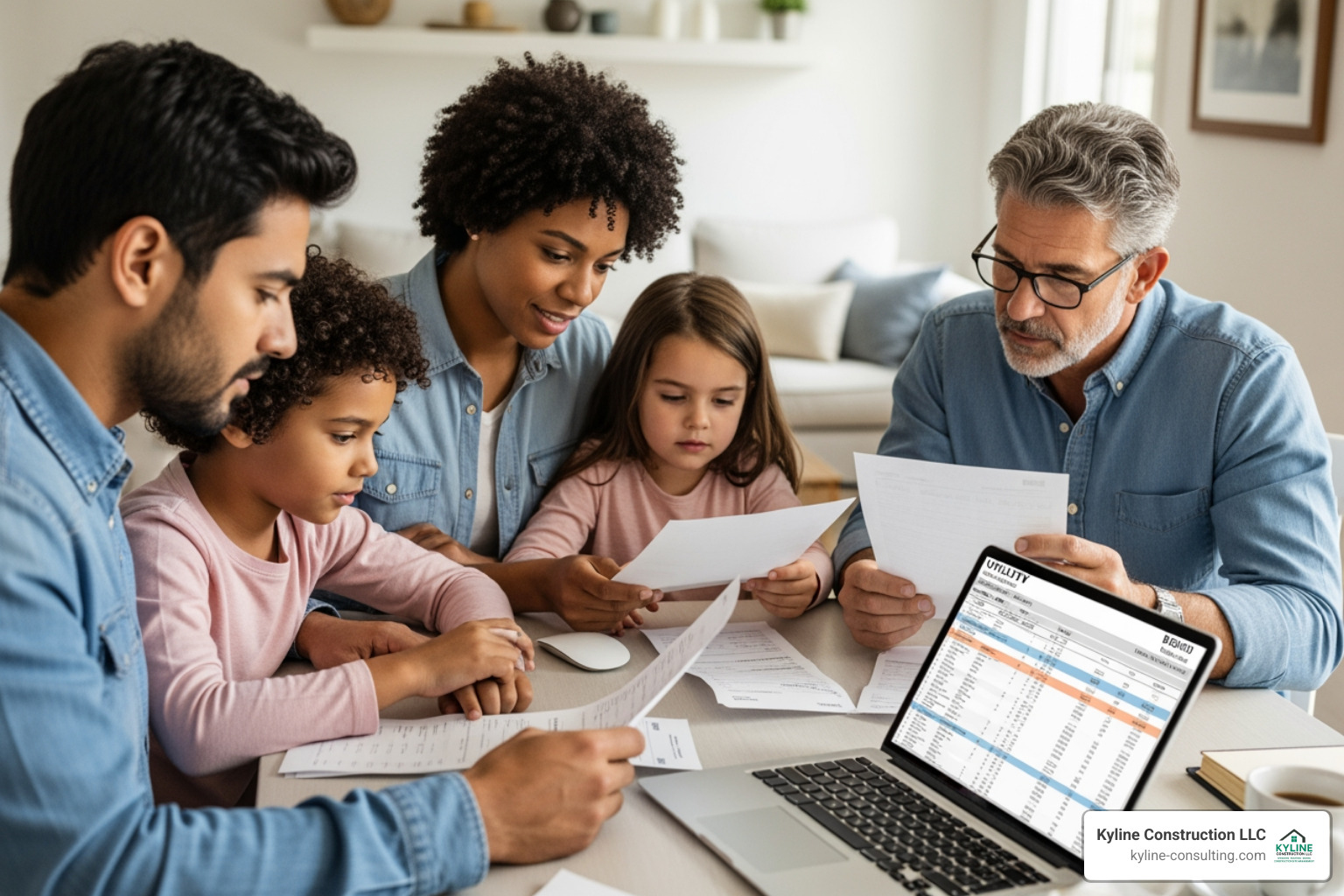 family reviewing energy bills - energy efficient windows for free