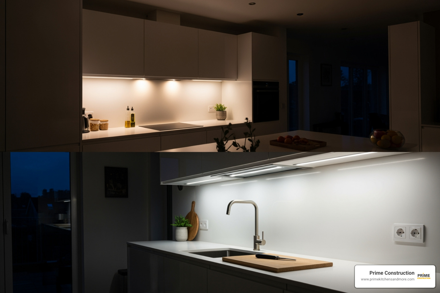 comparison of ambient and task lighting in a kitchen - Kitchen remodel lighting options