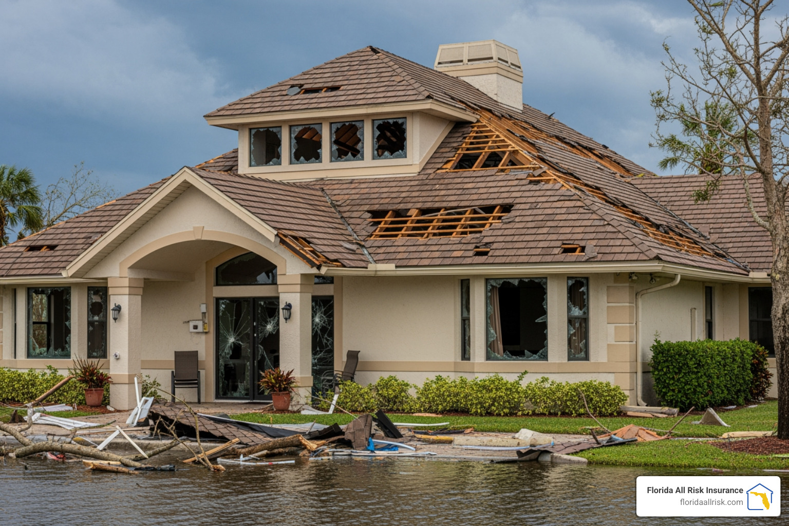 storm damage to a Florida condominium clubhouse roof and windows - assessment insurance for condos
