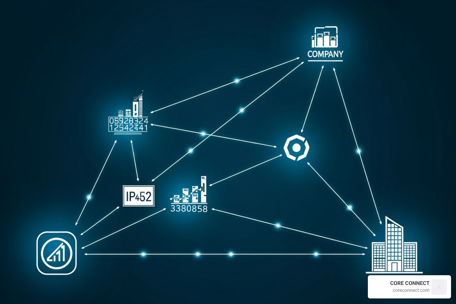 network map connecting IP addresses to company logos - b2b website visitor identification software