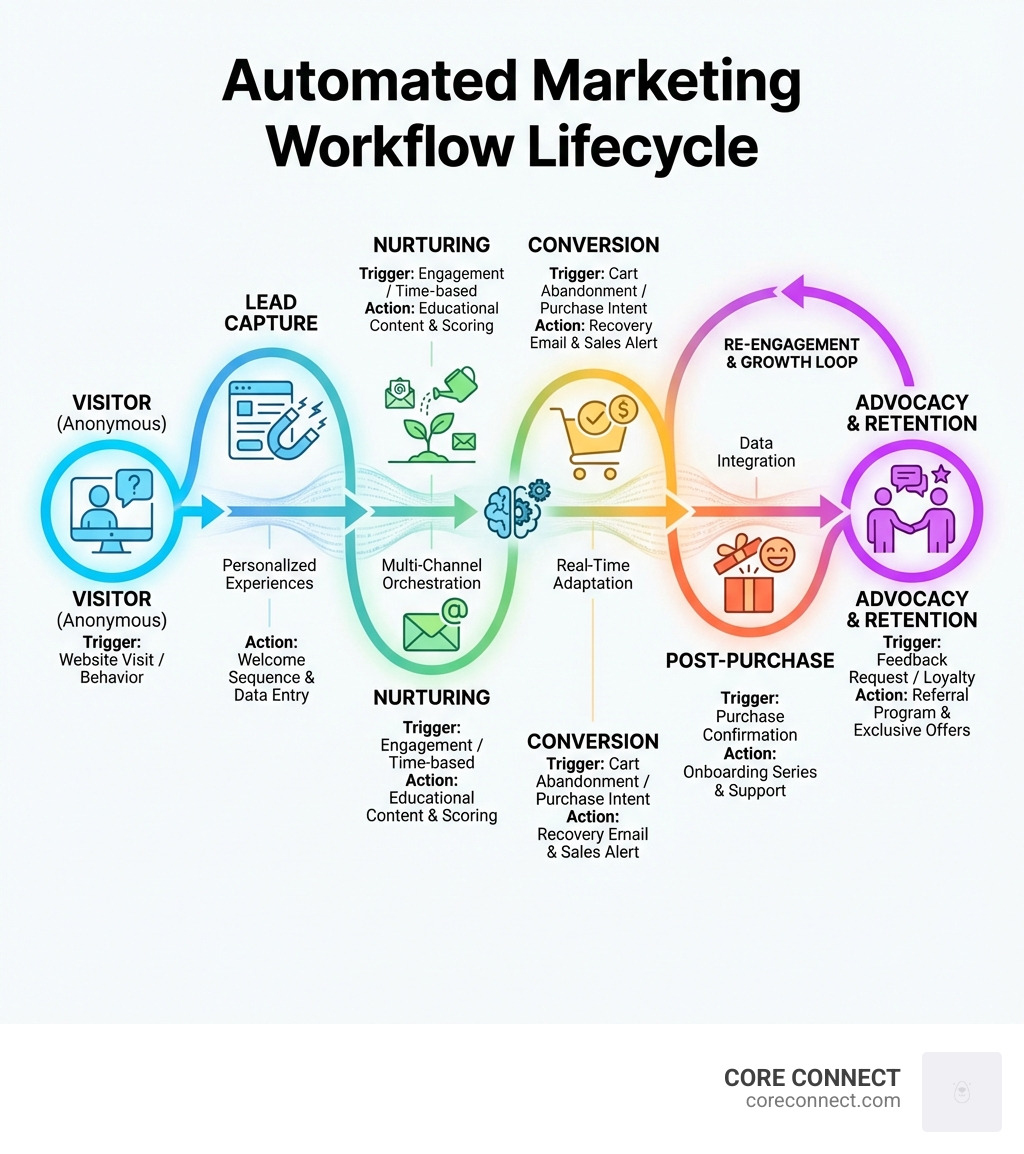 Automated Marketing Workflow Lifecycle - automated marketing workflow infographic Automated Marketing Workflow Lifecycle - automated marketing workflow infographic