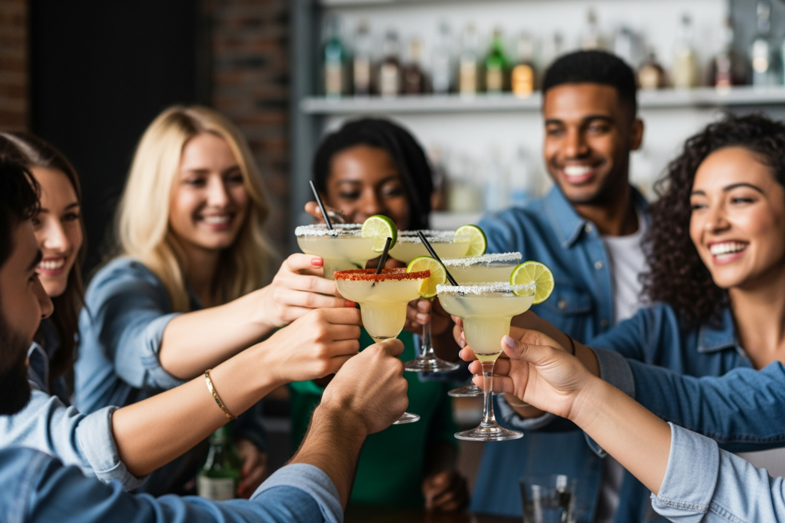 A festive margarita toast with friends - national margarita day A festive margarita toast with friends - national margarita day