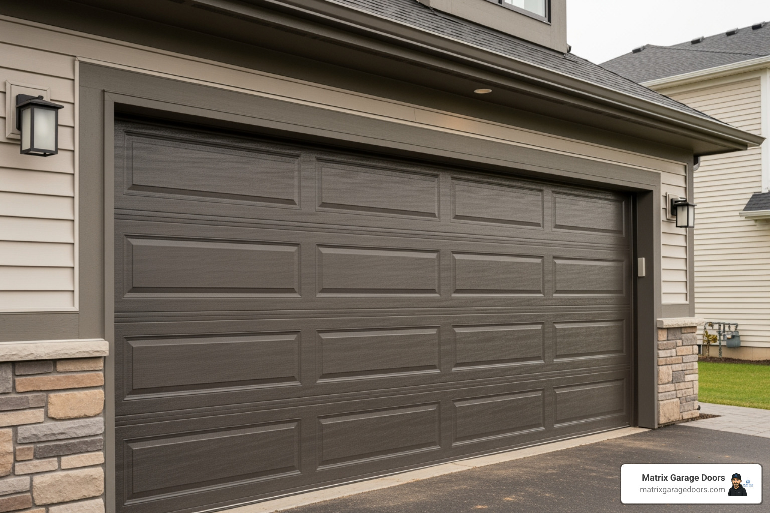 technician installing garage door panel - residential garage door install