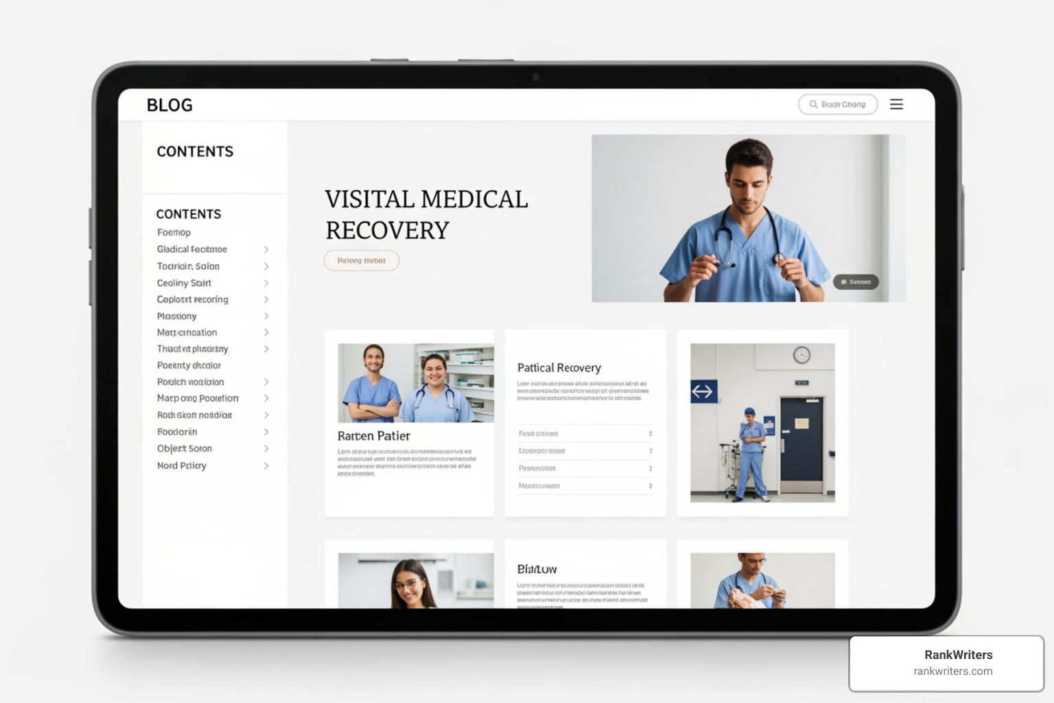 image of a procedure-specific blog post titled "What to Expect During Your Facelift Recovery" featuring a clear header, table of contents, and patient-focused language - SEO for cosmetic surgeons