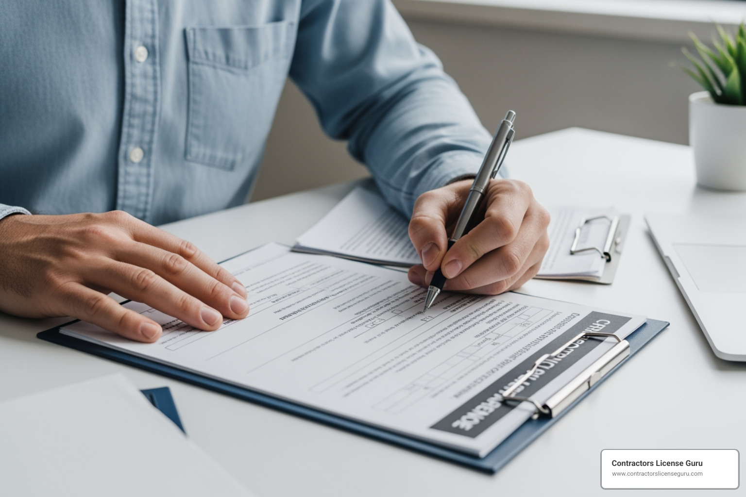 completed CSLB application form - contractor license application