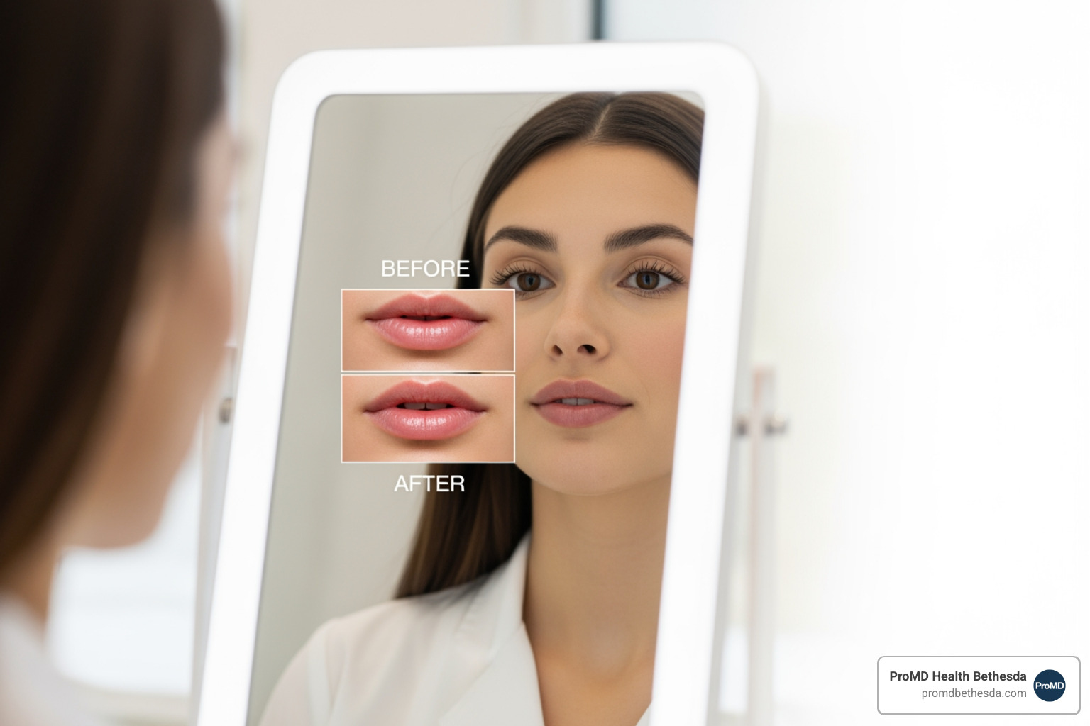 Patient and practitioner looking at a digital tablet preview - Lip filler preview