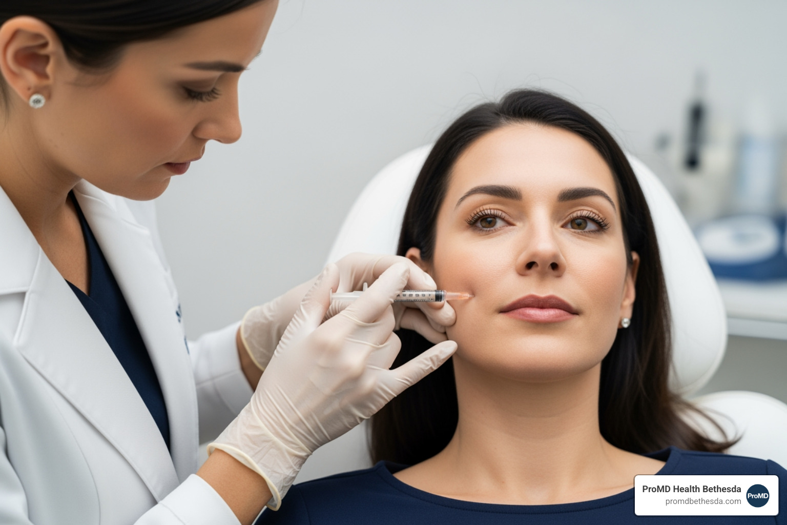 Patient receiving Sculptra treatment on the cheek area for volume restoration - Sculptra bethesda Patient receiving Sculptra treatment on the cheek area for volume restoration - Sculptra bethesda