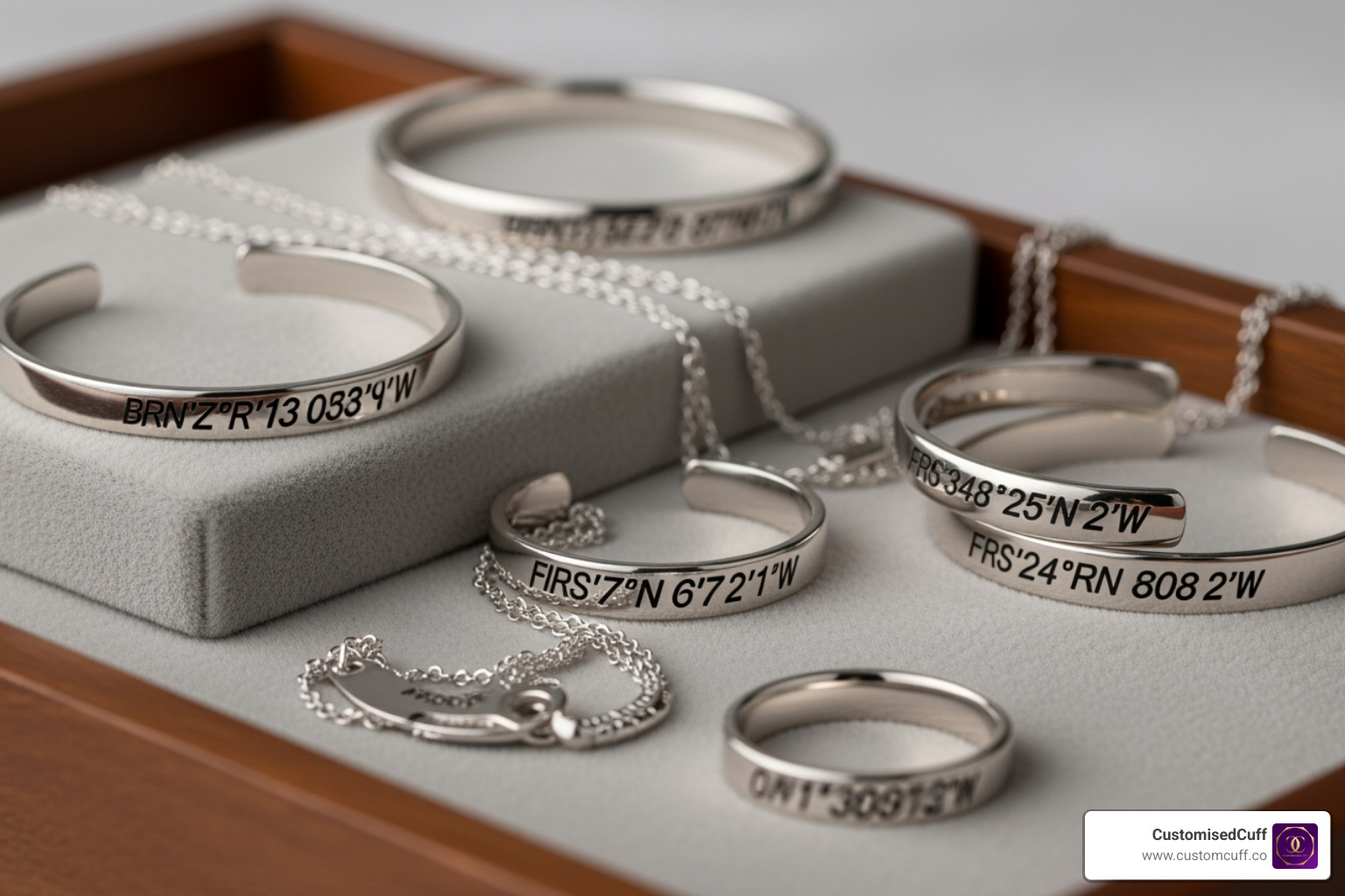 various coordinate jewelry styles including vertical bars, horizontal bars, and compass pendants - jewelry with location coordinates