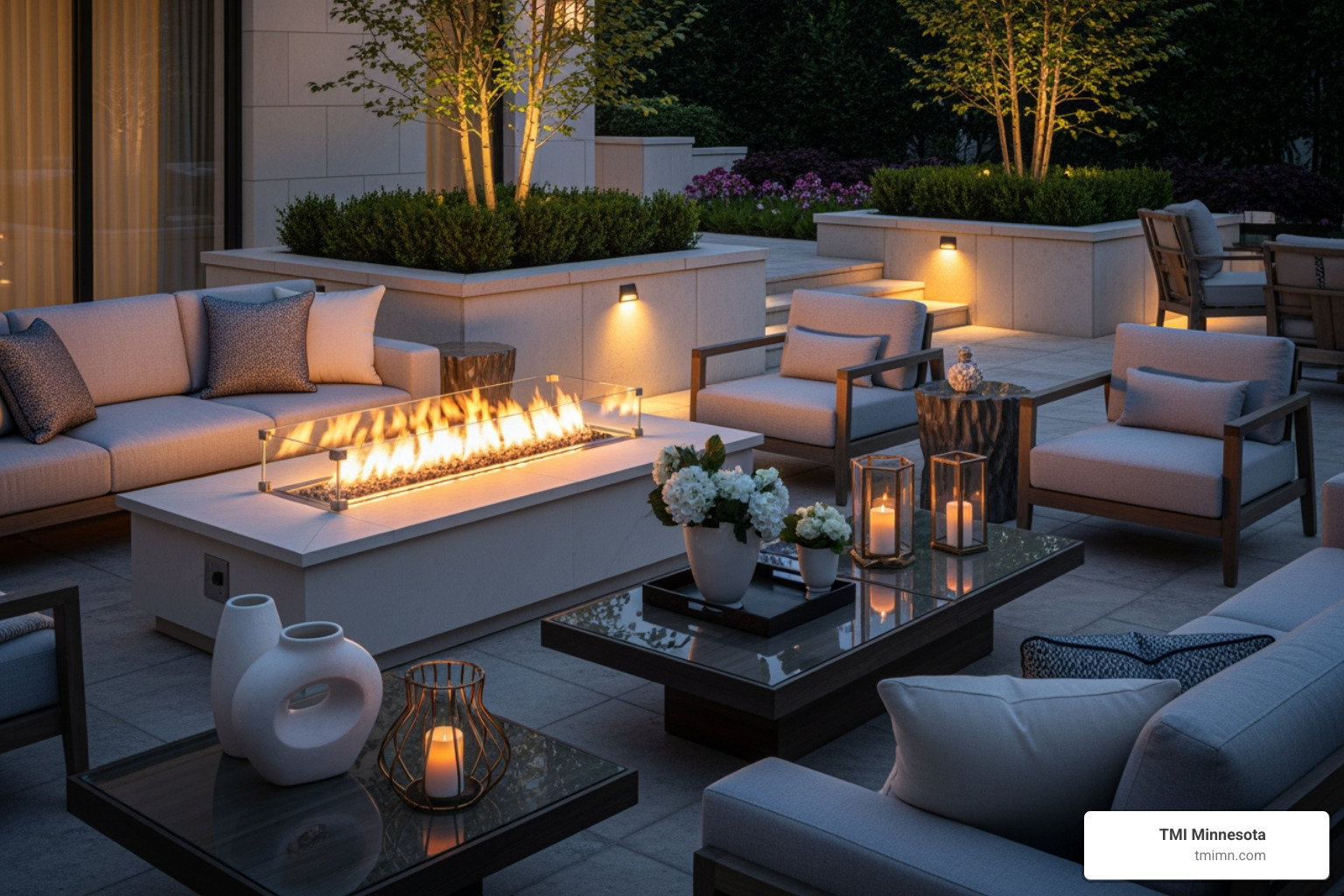 high-end outdoor lounge with a custom fire feature - luxury outdoor experiences