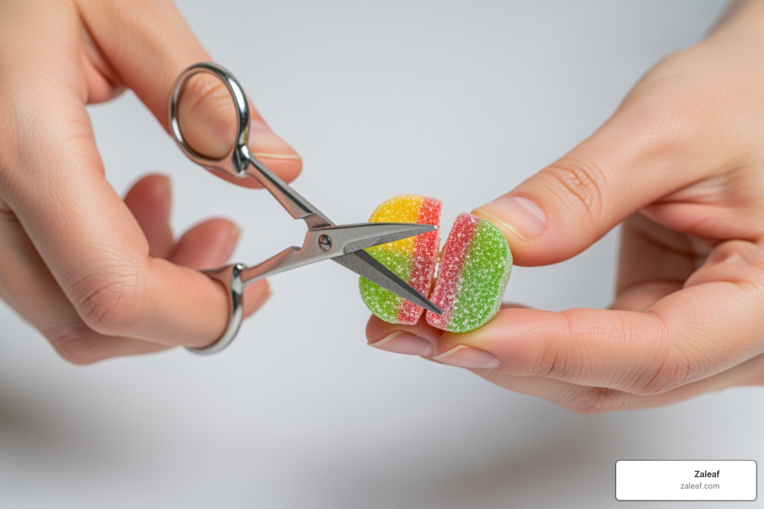 Cutting a gummy in half - THC gummies guide