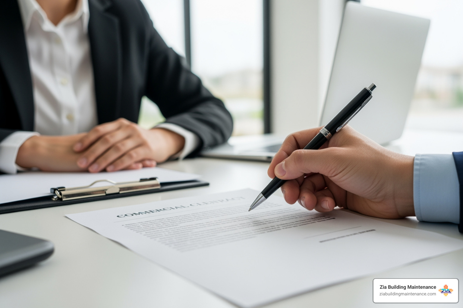 A professional signing a commercial cleaning contract in a clean office setting - commercial cleaning contract prices A professional signing a commercial cleaning contract in a clean office setting - commercial cleaning contract prices