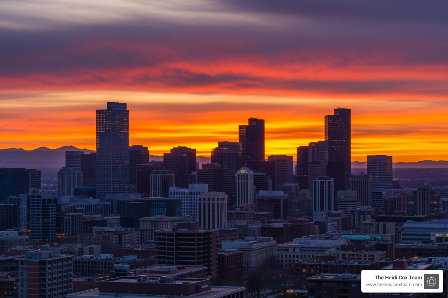 Denver skyline at sunset - Financial planning Denver Denver skyline at sunset - Financial planning Denver