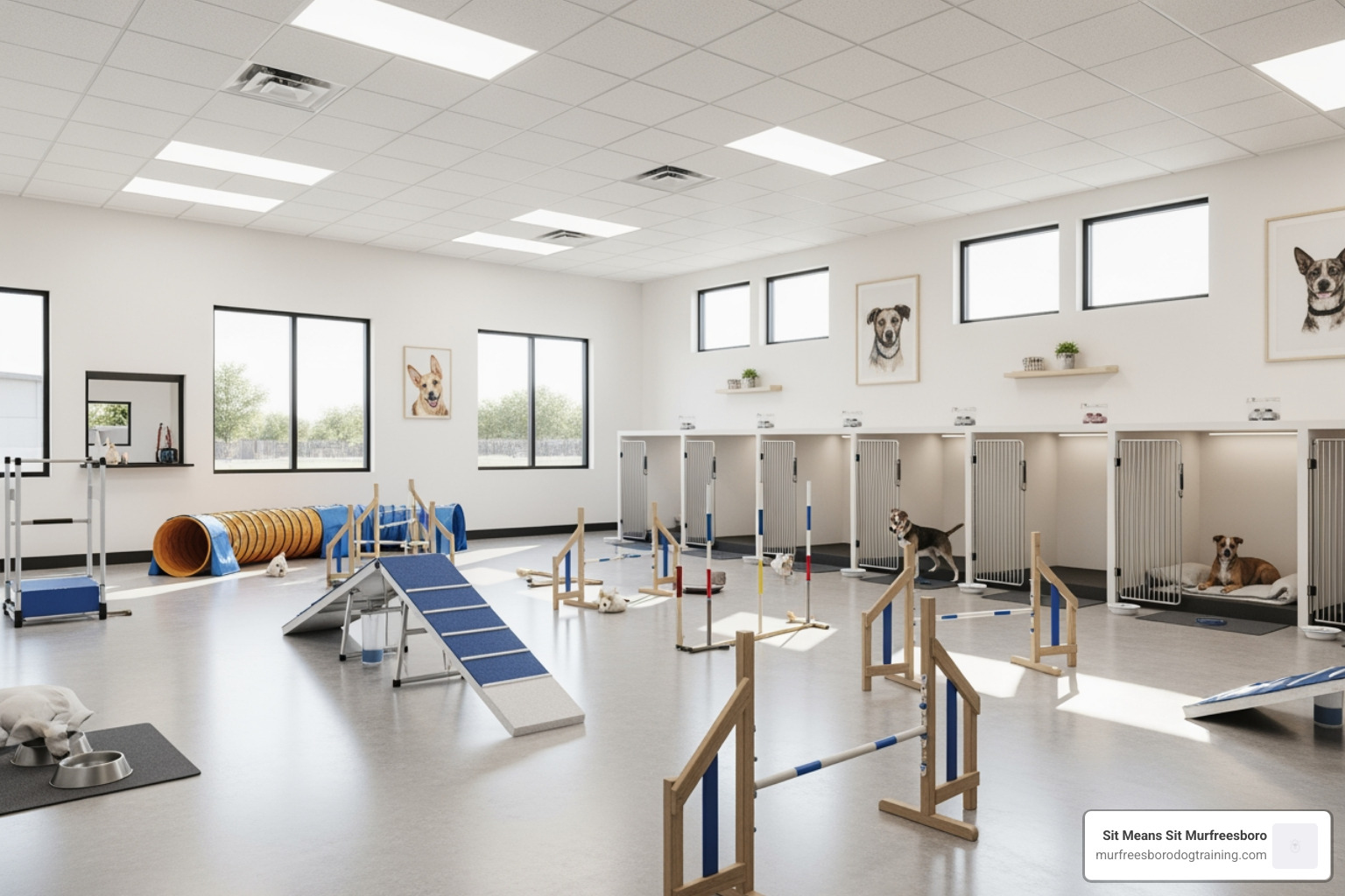 modern boarding and training facility with organized training areas - boot camp for aggressive dogs