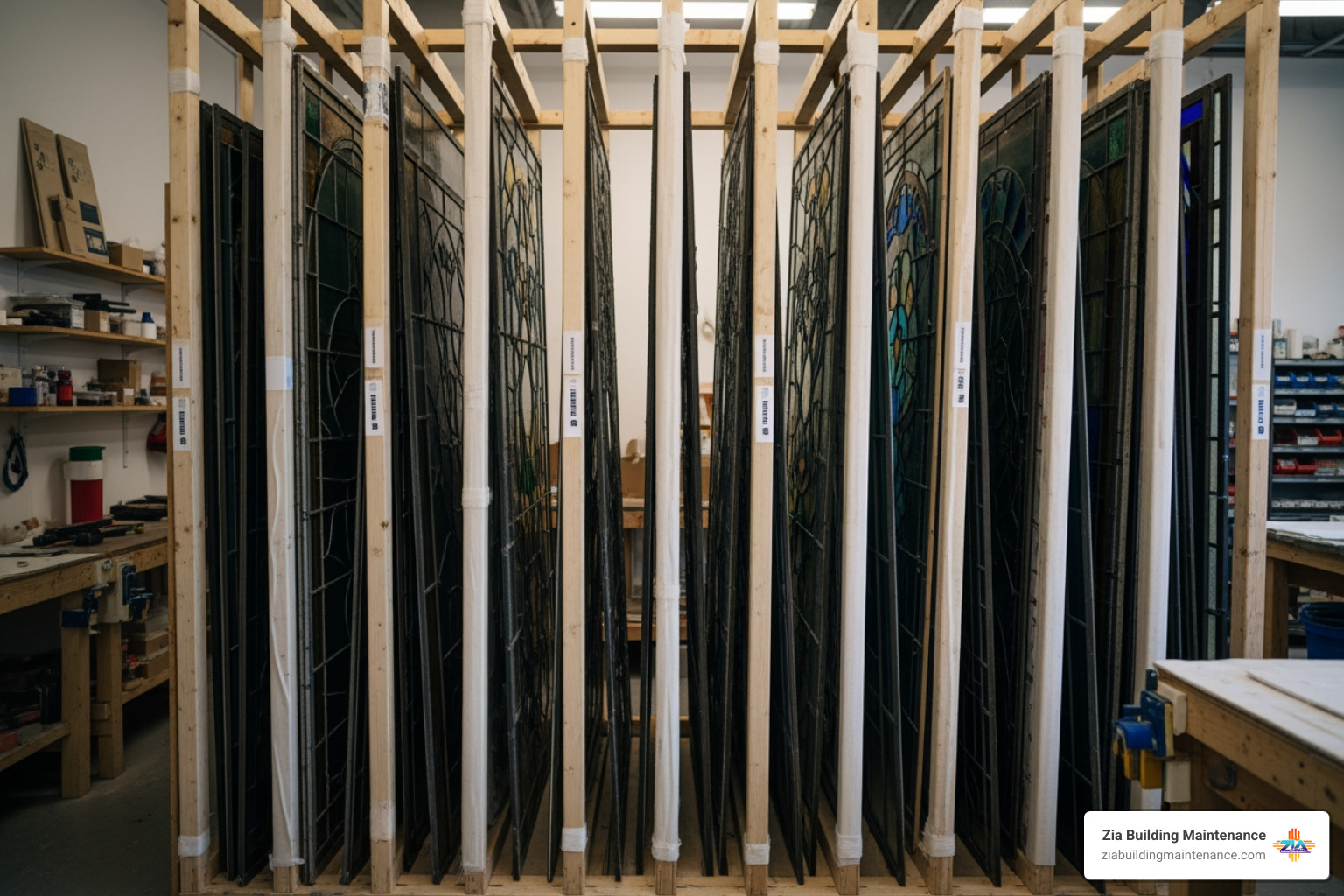 Stained glass stored vertically - stained glass cleaning Stained glass stored vertically - stained glass cleaning