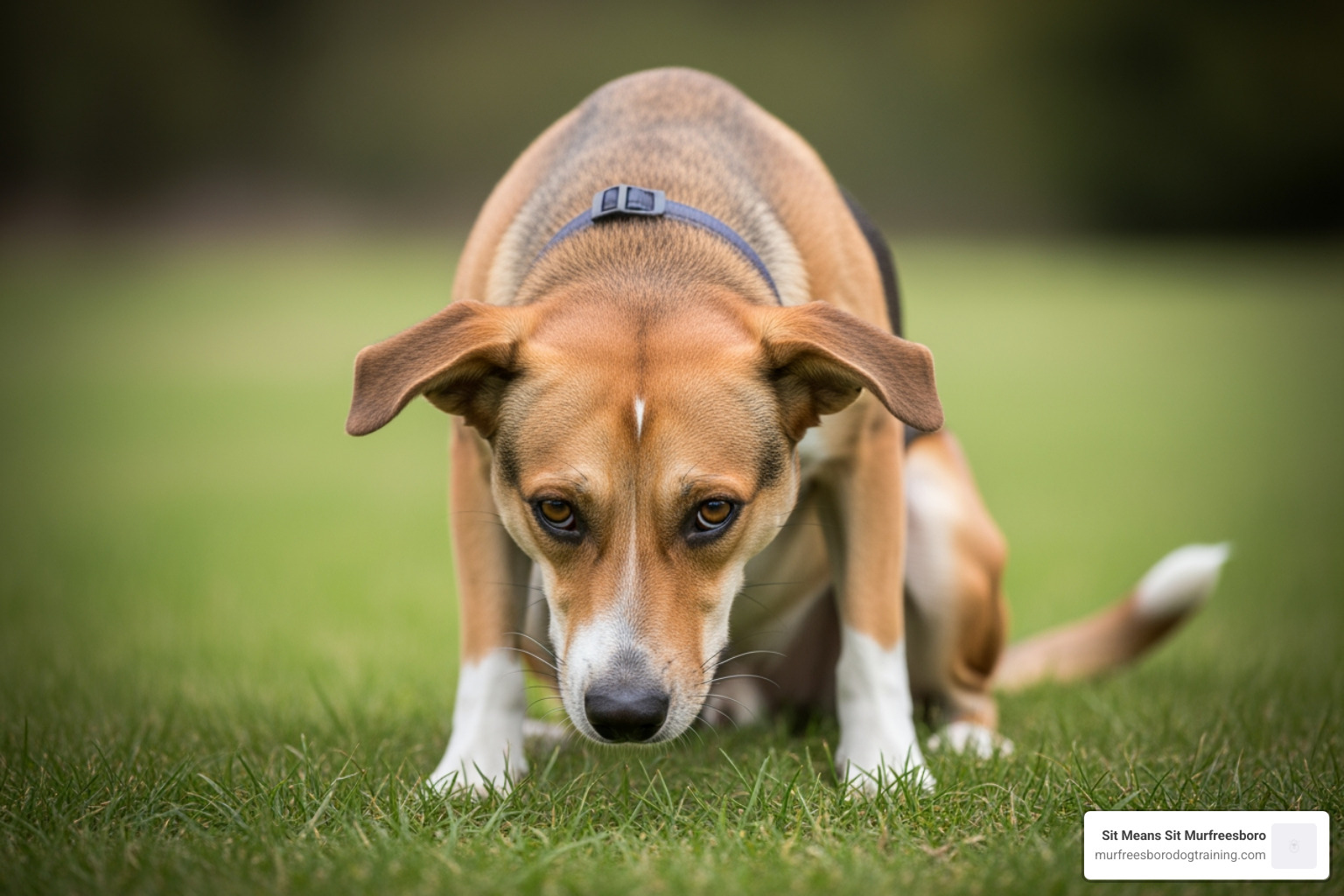 dog showing signs of anxiety like cowering and flattened ears - Canine behavior solutions