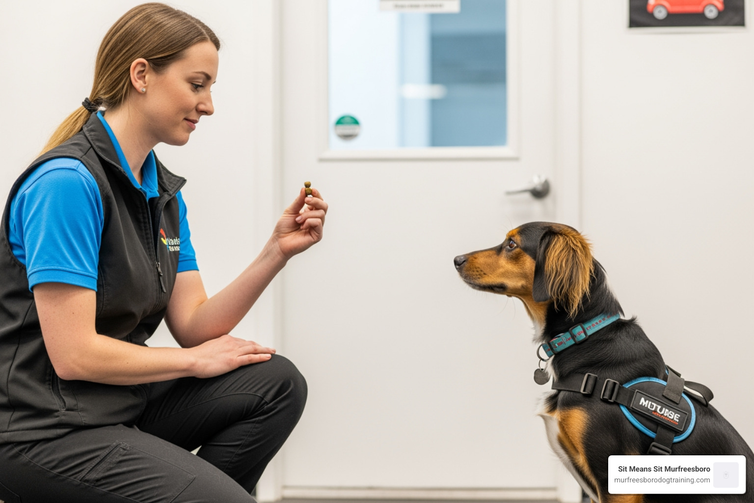 trainer holding high-value treats while dog sits attentively - Teach dog to stay