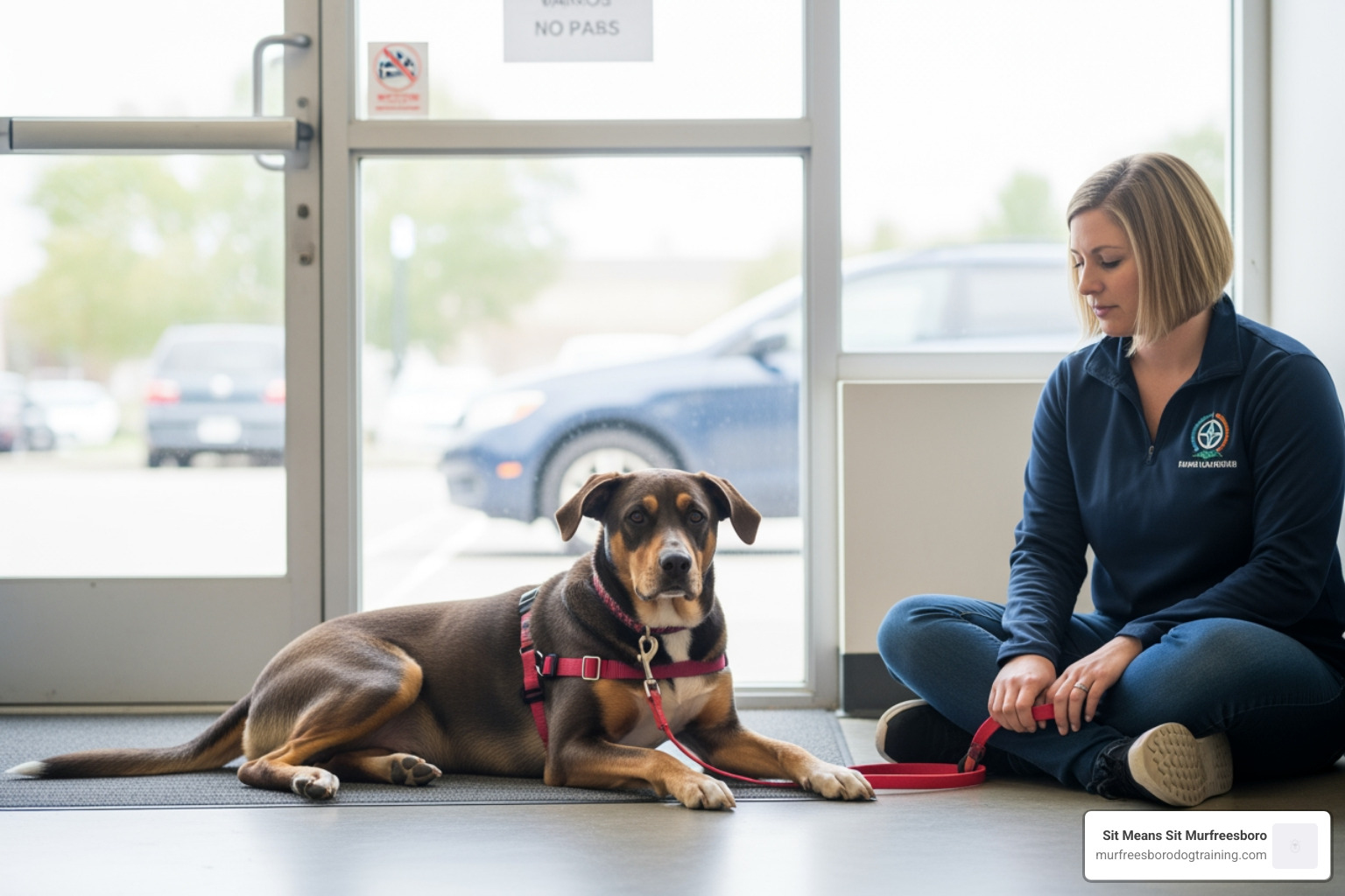 dog on leash settling - Teach dog to settle