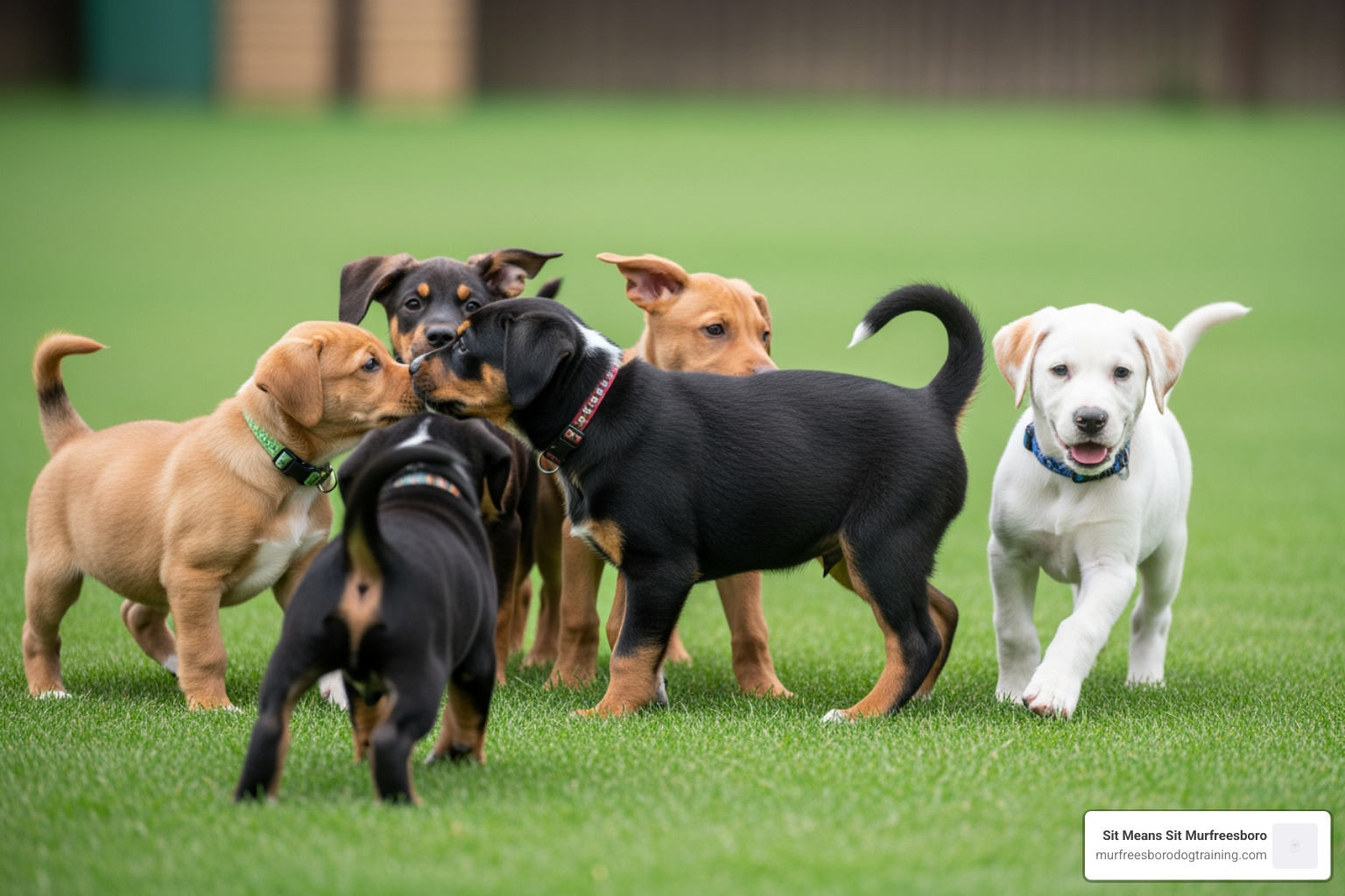 puppies playing together in a group class - german shepherd puppy classes near me