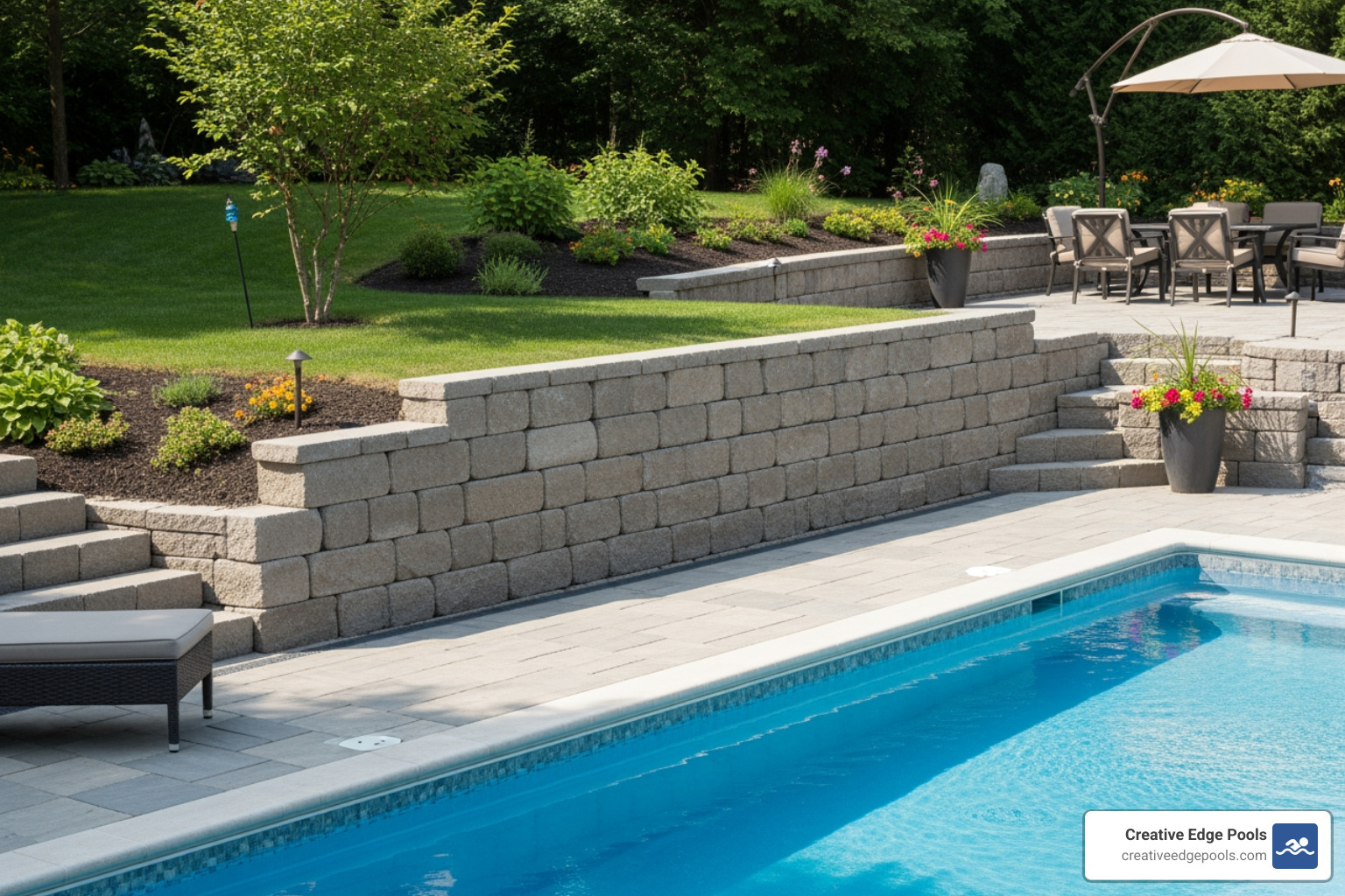 tiered pool landscape with stone retaining walls - retaining wall for pool tiered pool landscape with stone retaining walls - retaining wall for pool