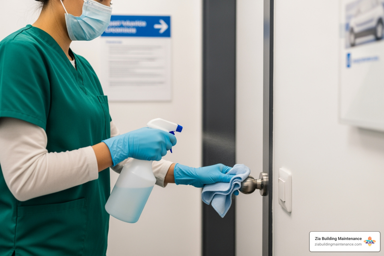 technician disinfecting a high-touch surface - professional medical office cleaning technician disinfecting a high-touch surface - professional medical office cleaning