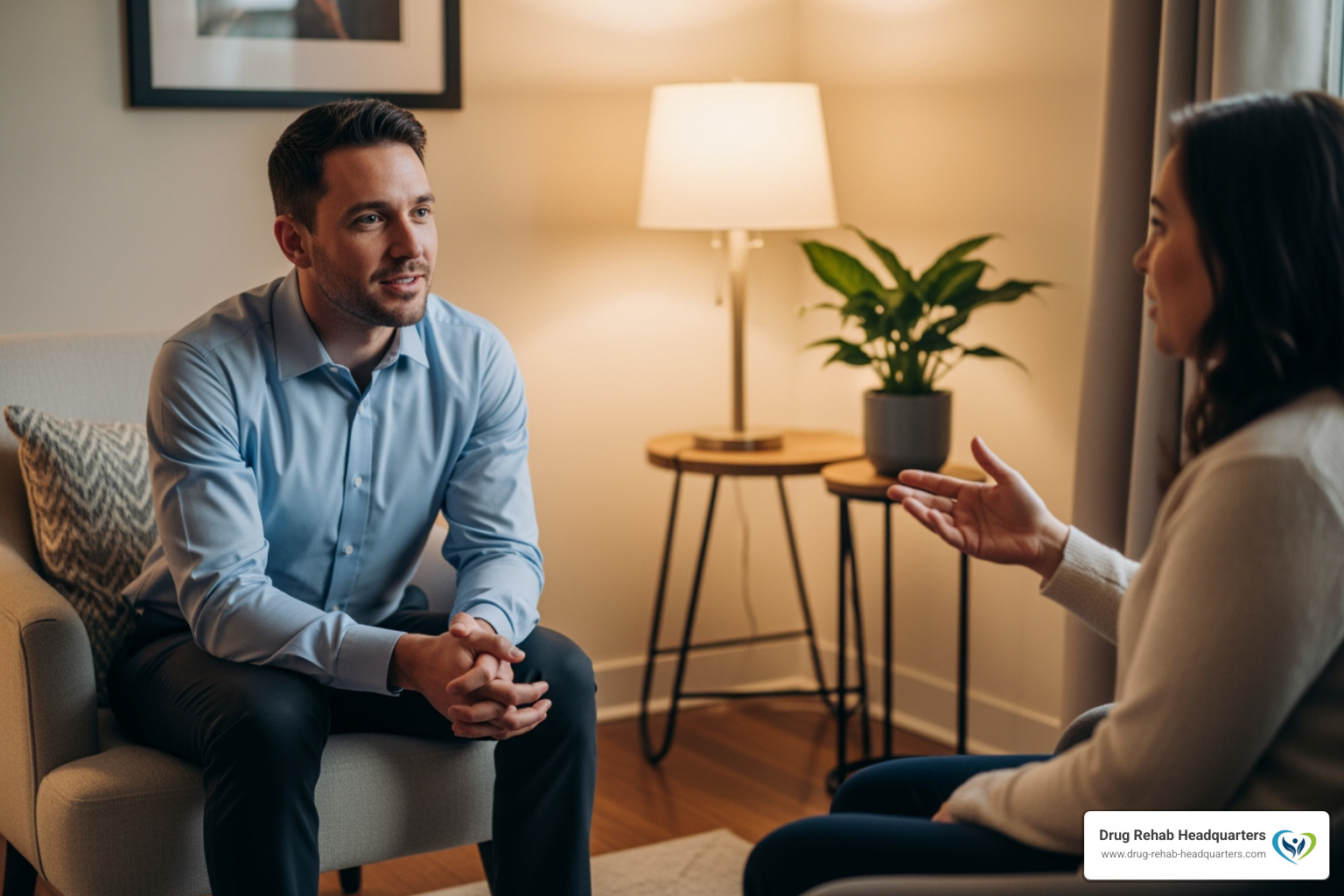clinical consultation between a specialist and a patient in a warm office setting - alcohol rehab centers in colorado