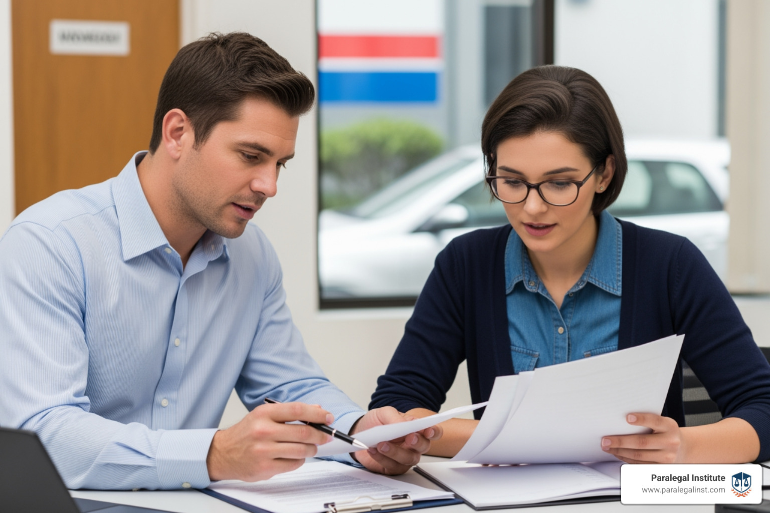 mentor and student reviewing legal documents - paralegal internships