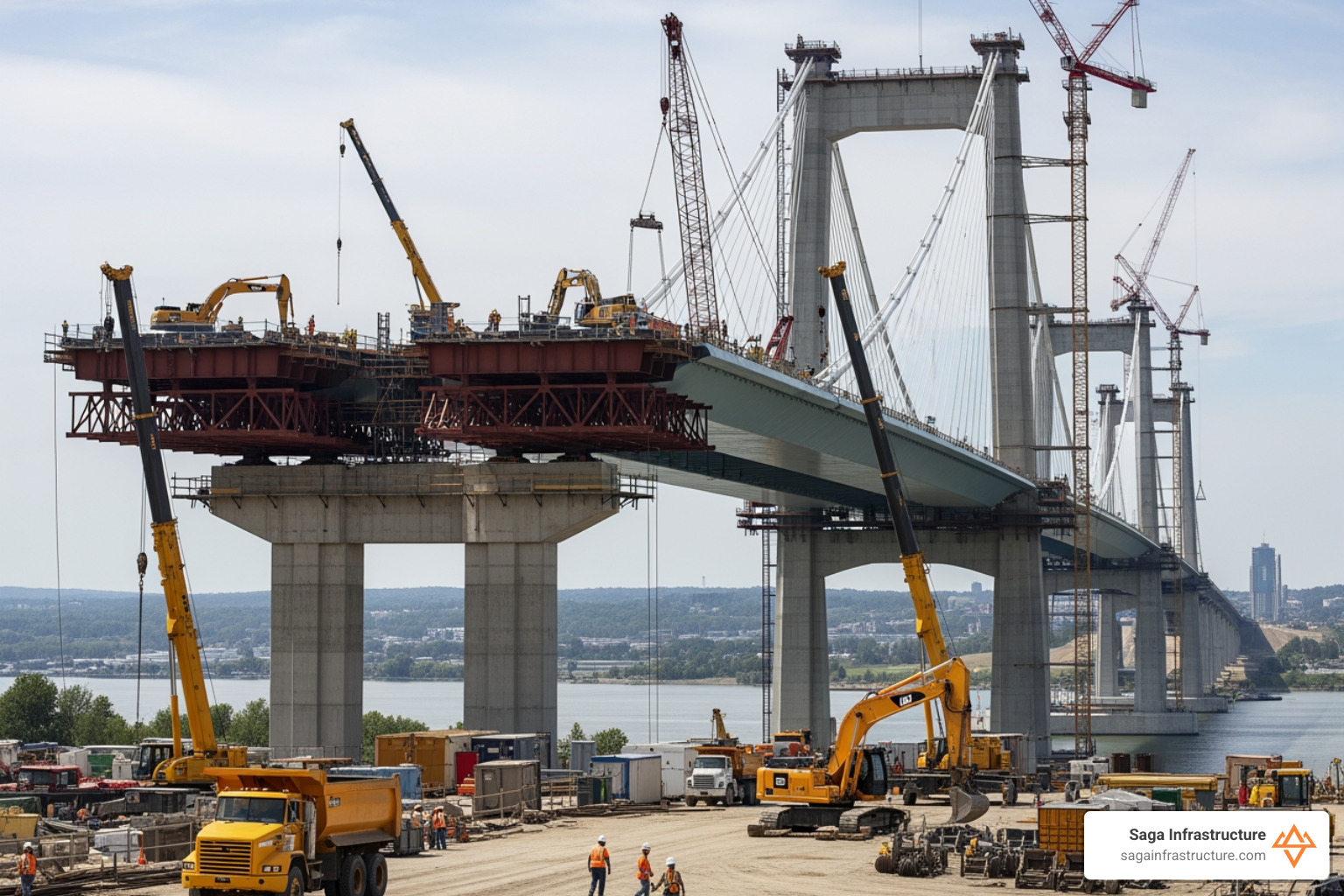 An image of a bridge construction project highlighting the complexity and scale of civil infrastructure. - civil construction acquisition