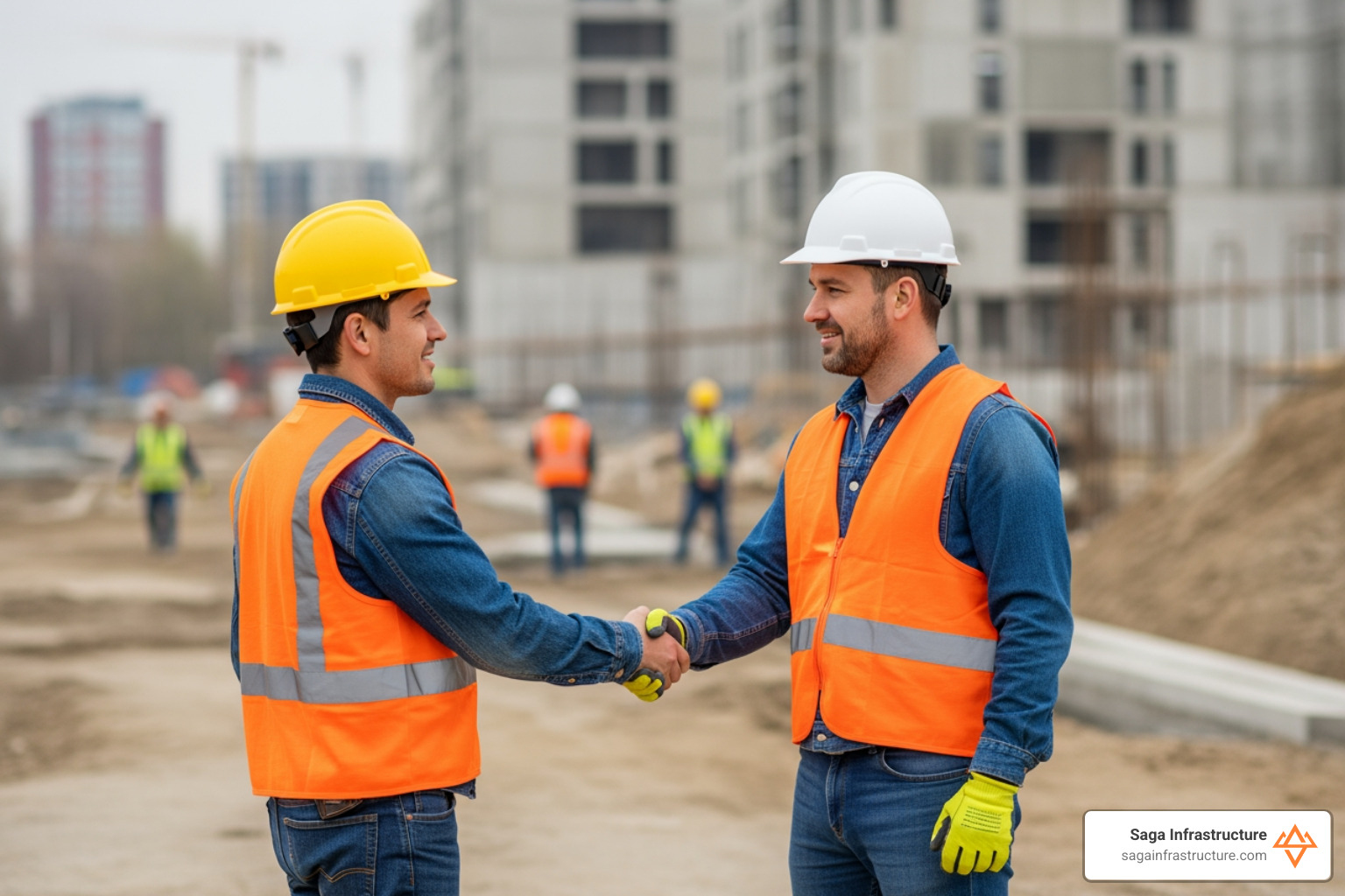 handshake between two builders - construction business for sale
