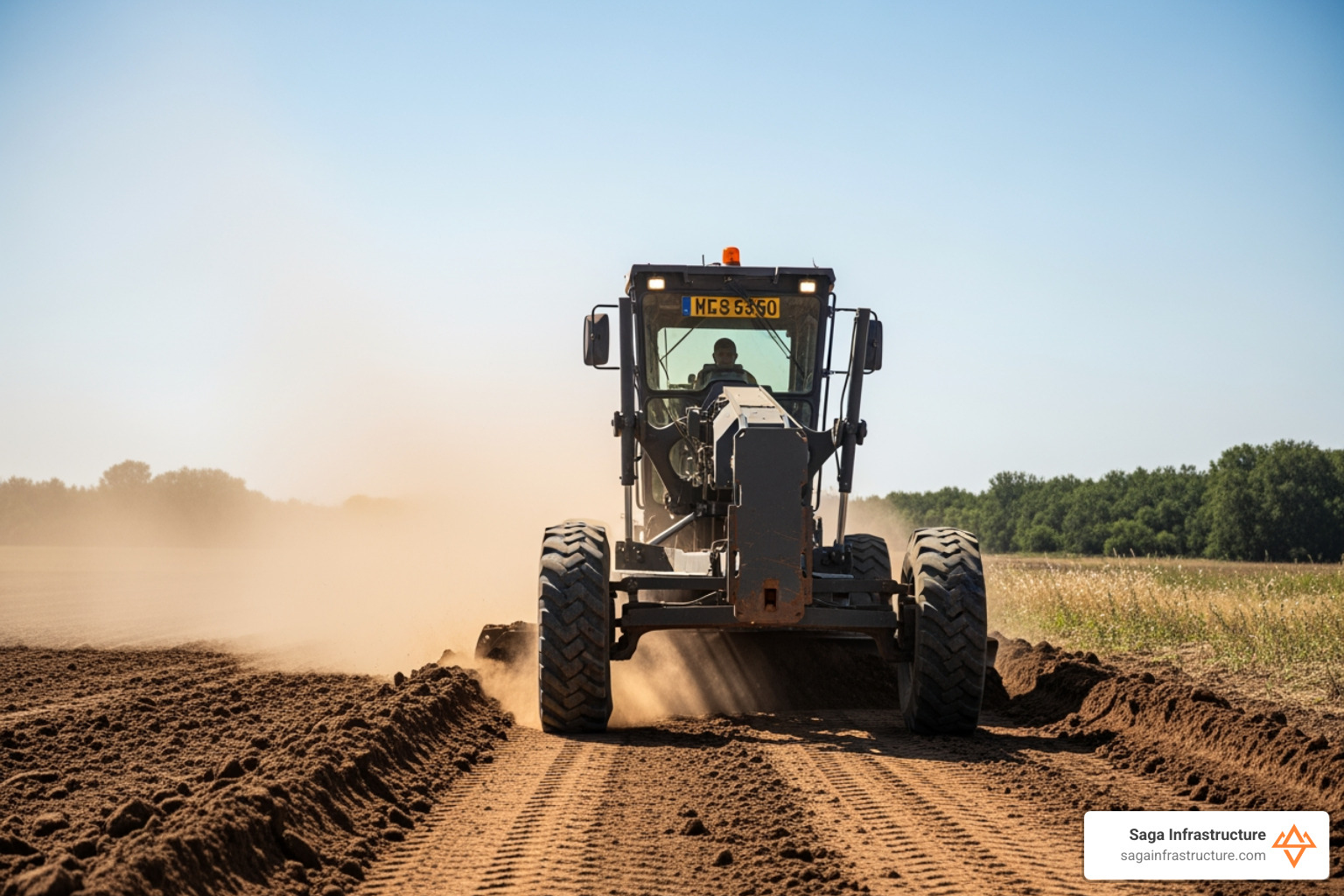 motor grader shaping a dirt path - grading and paving motor grader shaping a dirt path - grading and paving