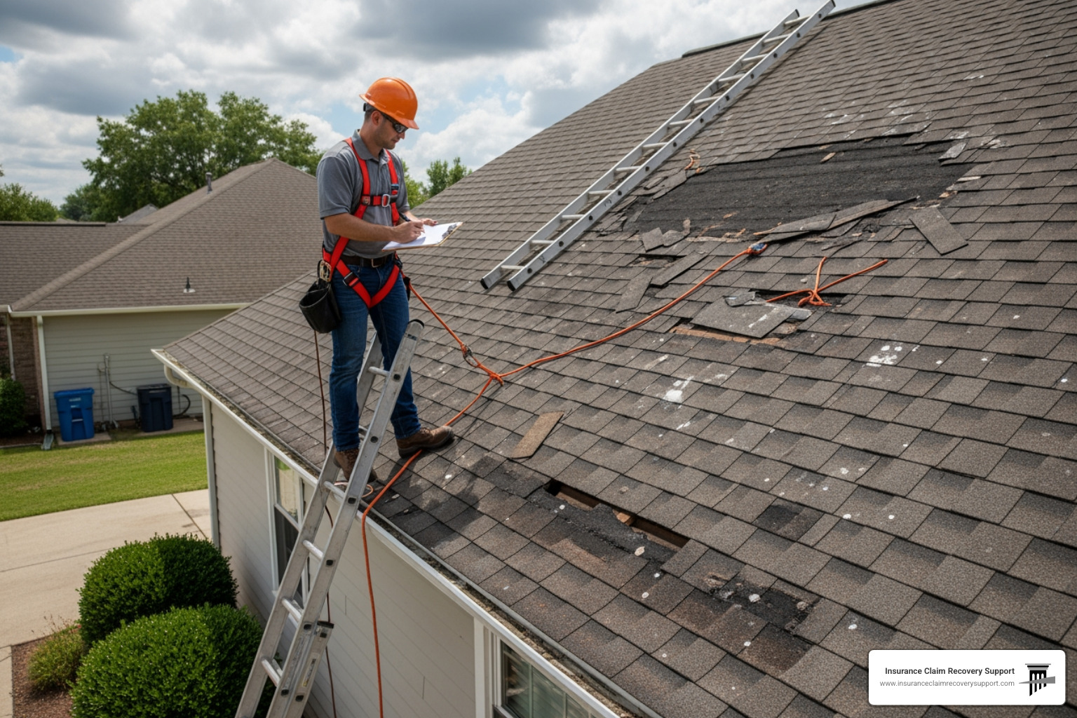 adjuster inspecting roof - roof damage insurance adjuster