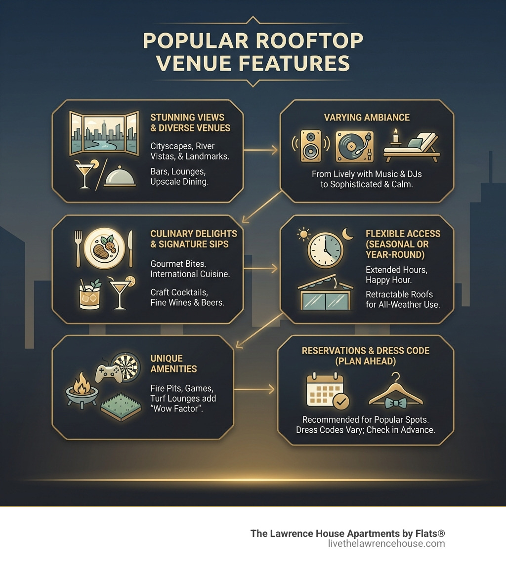 Infographic: Key features of popular rooftop venues - rooftops near me infographic 