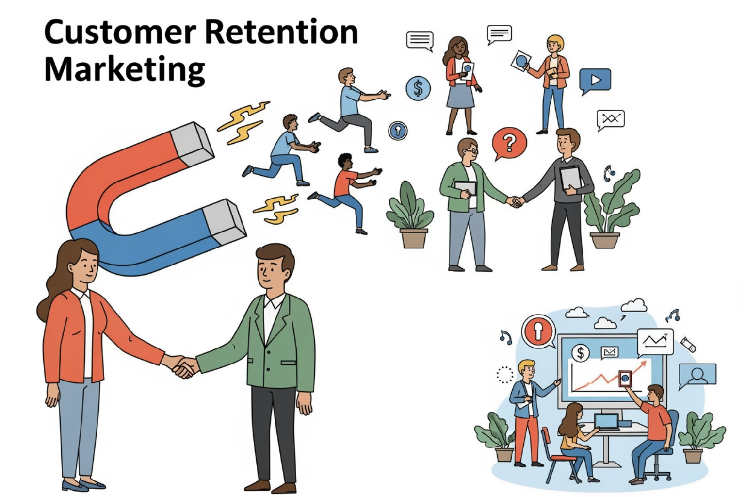 marketing data dashboard showing customer segments, churn probability, and personalized campaign performance metrics - Customer retention marketing