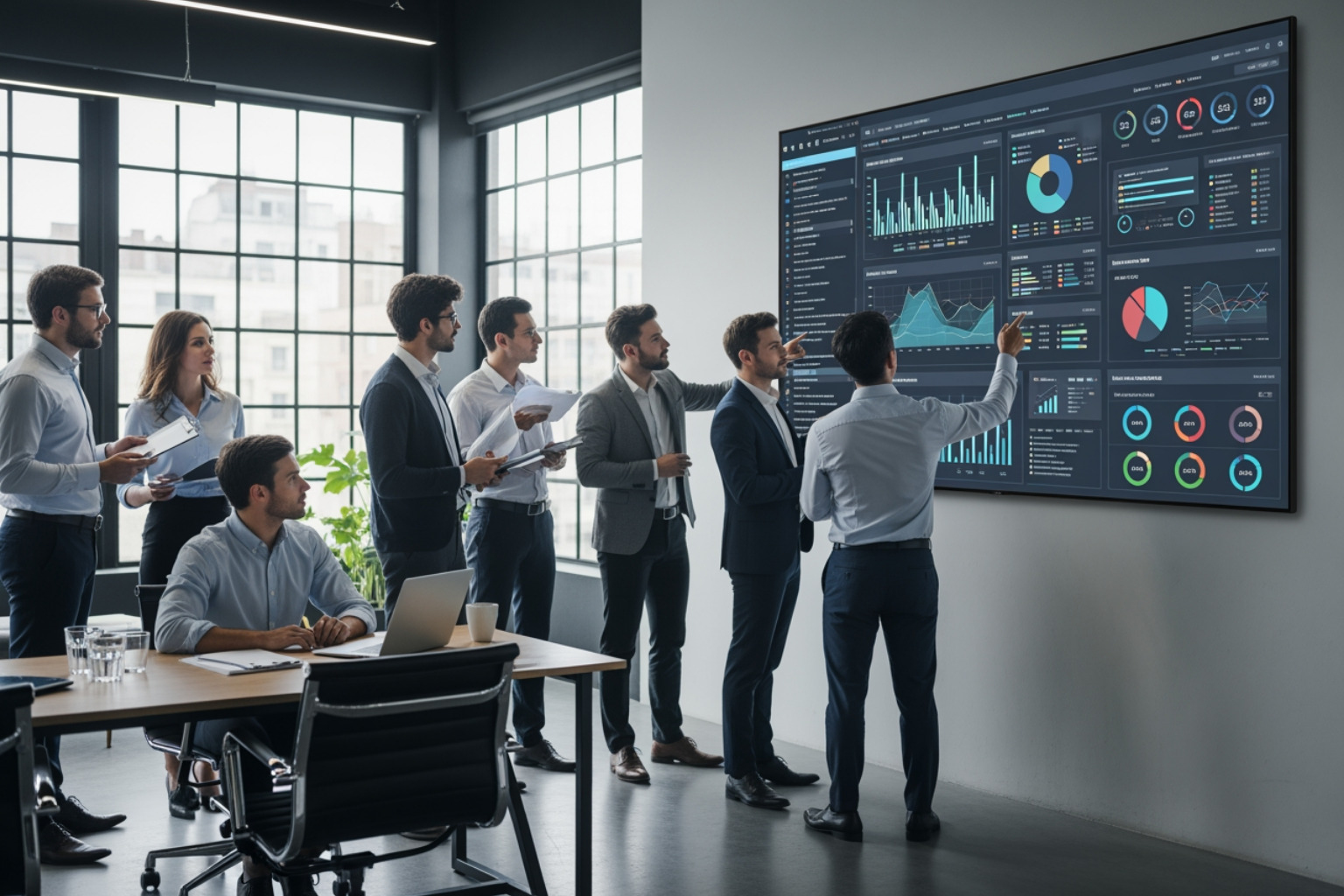 marketing team reviewing a data dashboard - Competitive analysis marketing