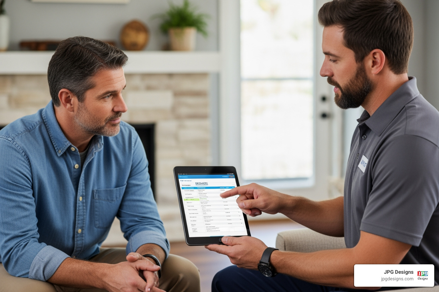 Technician providing a digital estimate on a tablet - HVAC customer reviews
