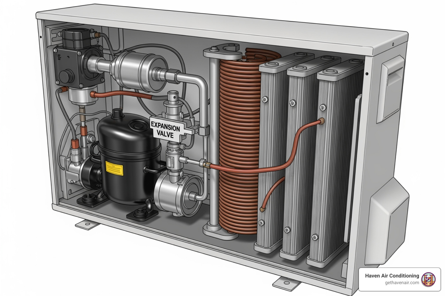 AC refrigeration cycle infographic showing compressor, condenser, expansion valve, and evaporator - best ac repair in anaheim, ca AC refrigeration cycle infographic showing compressor, condenser, expansion valve, and evaporator - best ac repair in anaheim, ca