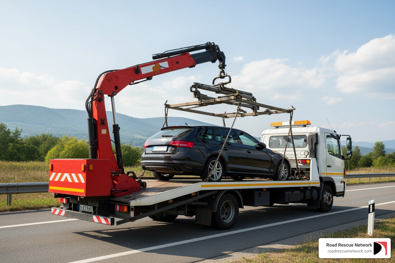 flatbed tow truck in operation - $50 tow truck near me
