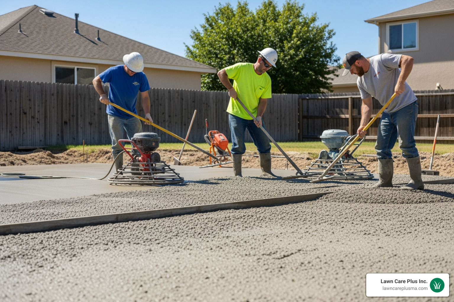 professional concrete pouring and finishing for a residential backyard patio - concrete patio installer