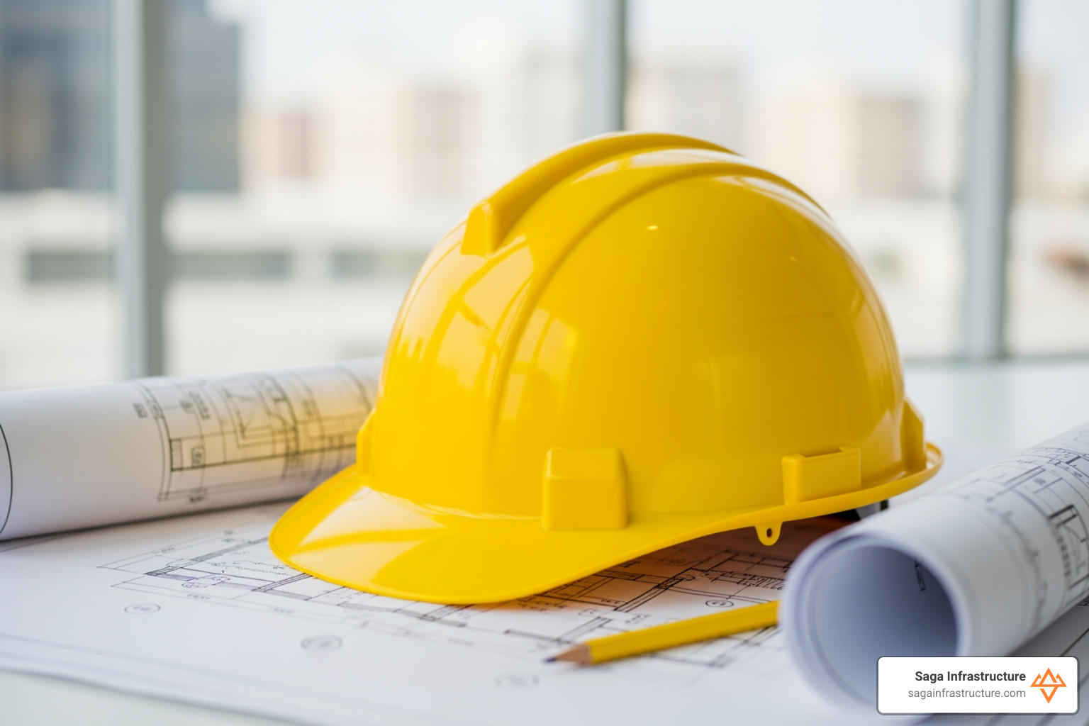 construction blueprint and hard hat - succession planning construction firms