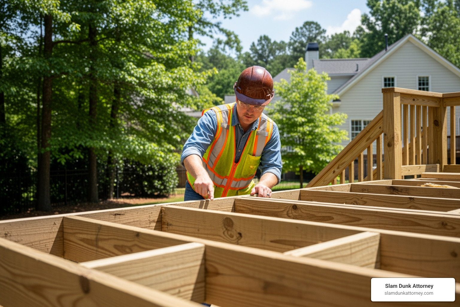 structural engineer in Georgia inspecting a wooden deck for safety issues - deck collapse lawyer