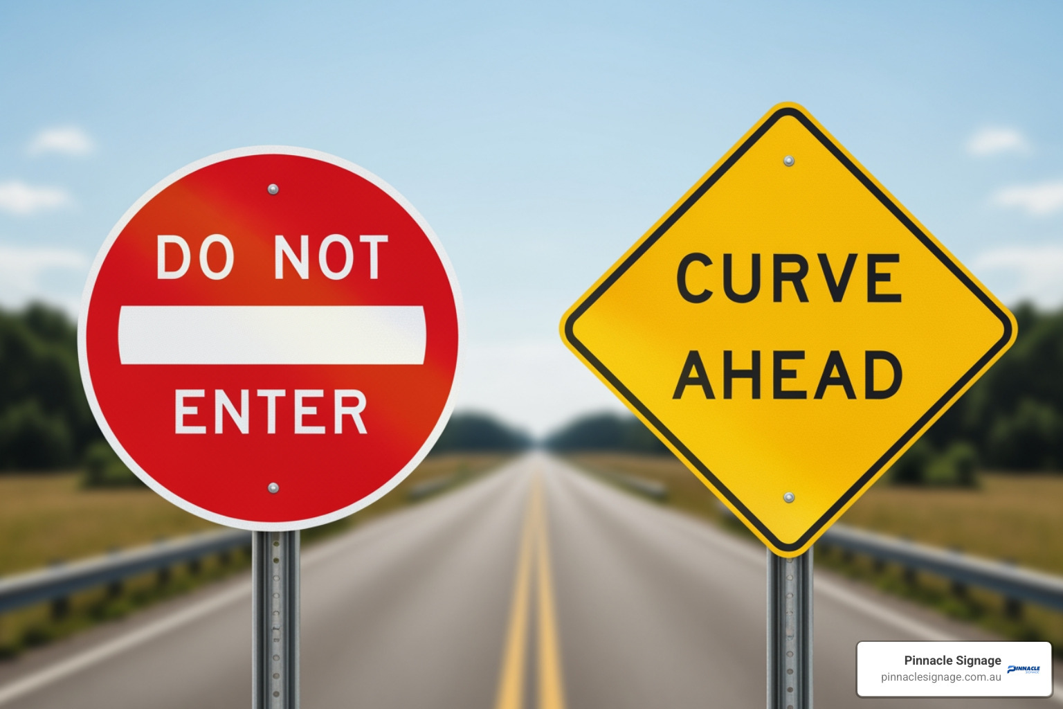 A comparison of Australian regulatory signs and warning signs showing the difference between circular and diamond shapes - How to read signs A comparison of Australian regulatory signs and warning signs showing the difference between circular and diamond shapes - How to read signs