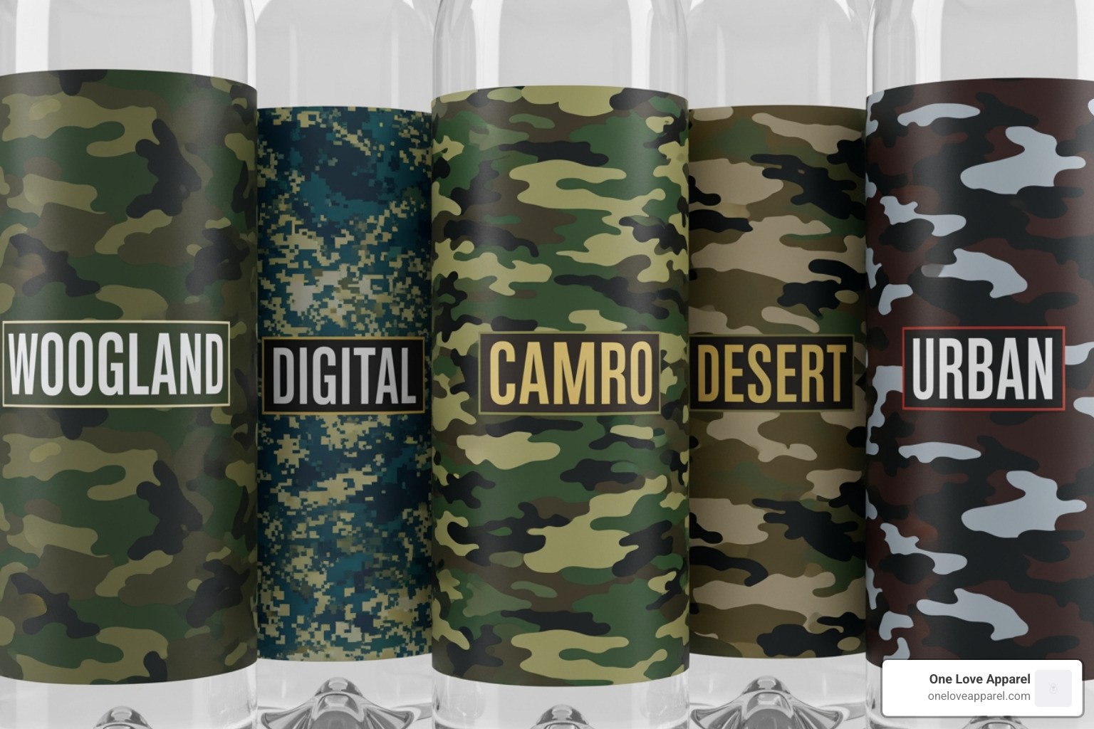 various camo label styles - camouflage water bottle labels