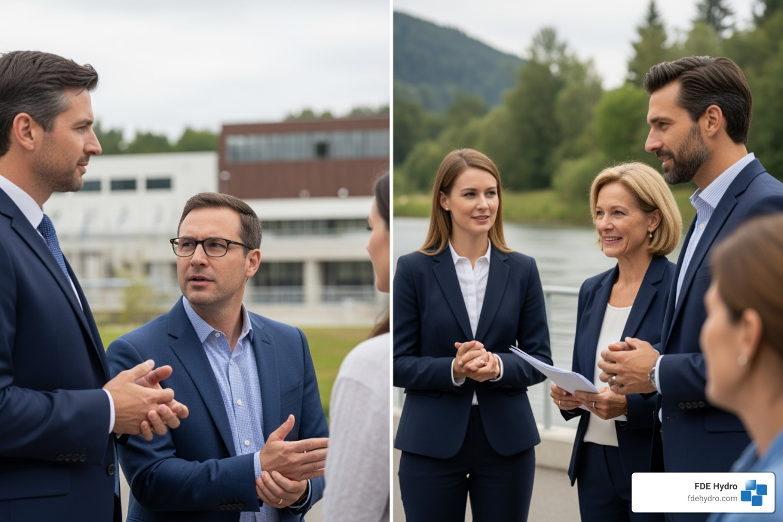 Community consultation meeting with project managers and local residents discussing the benefits and impacts of a new hydropower facility - Hydropower project management