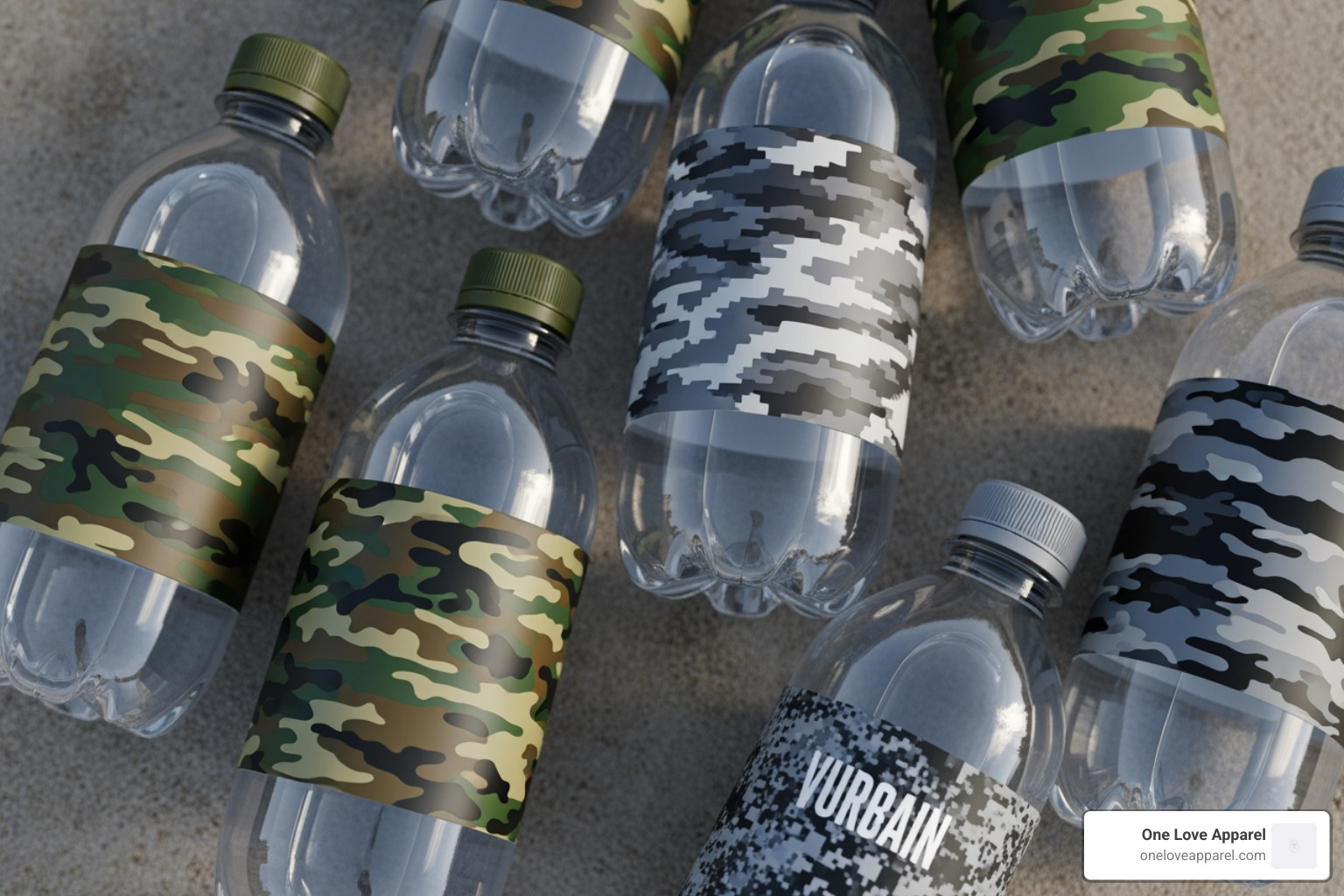 camouflage water bottle labels