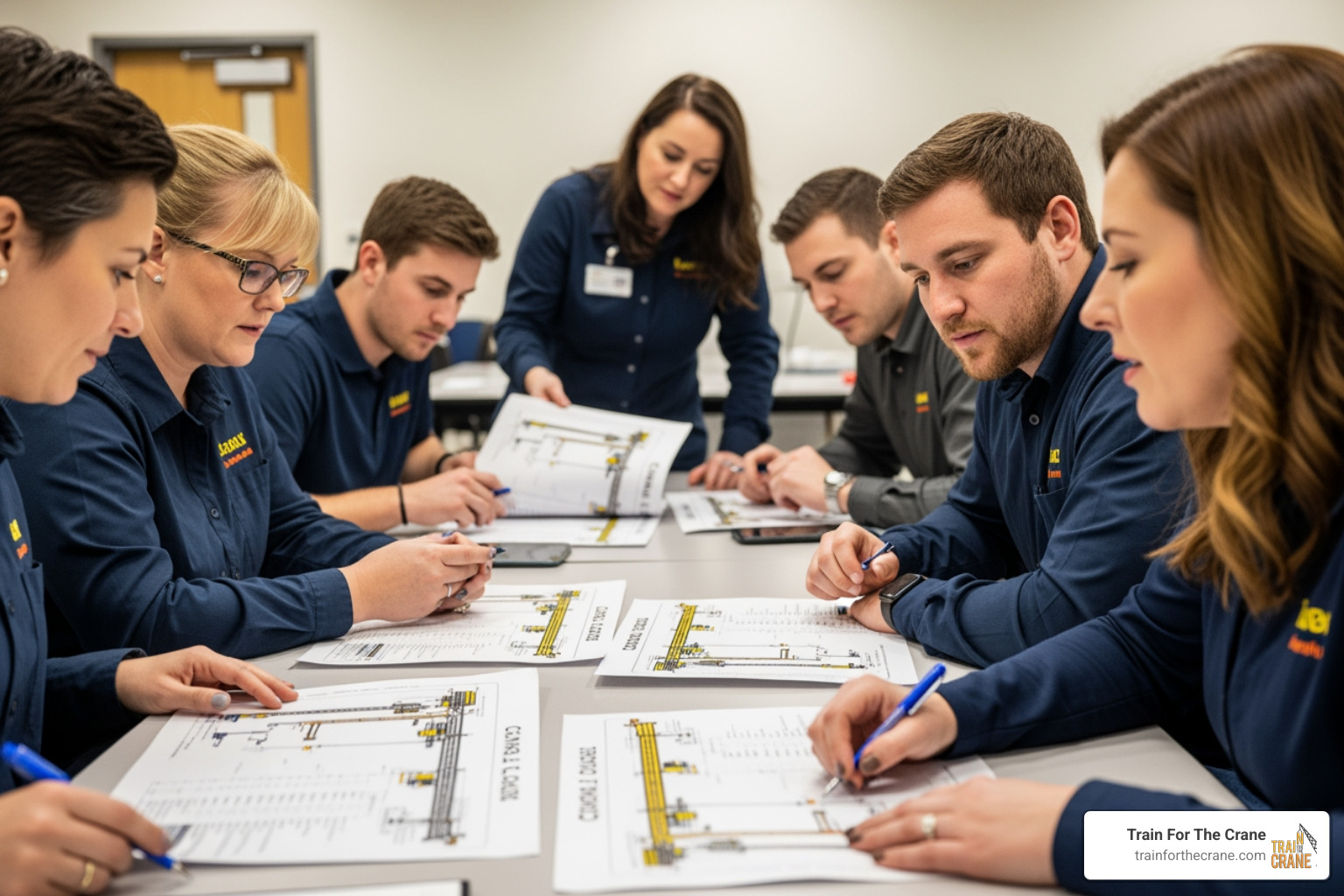 students reviewing load charts - Crane certification course