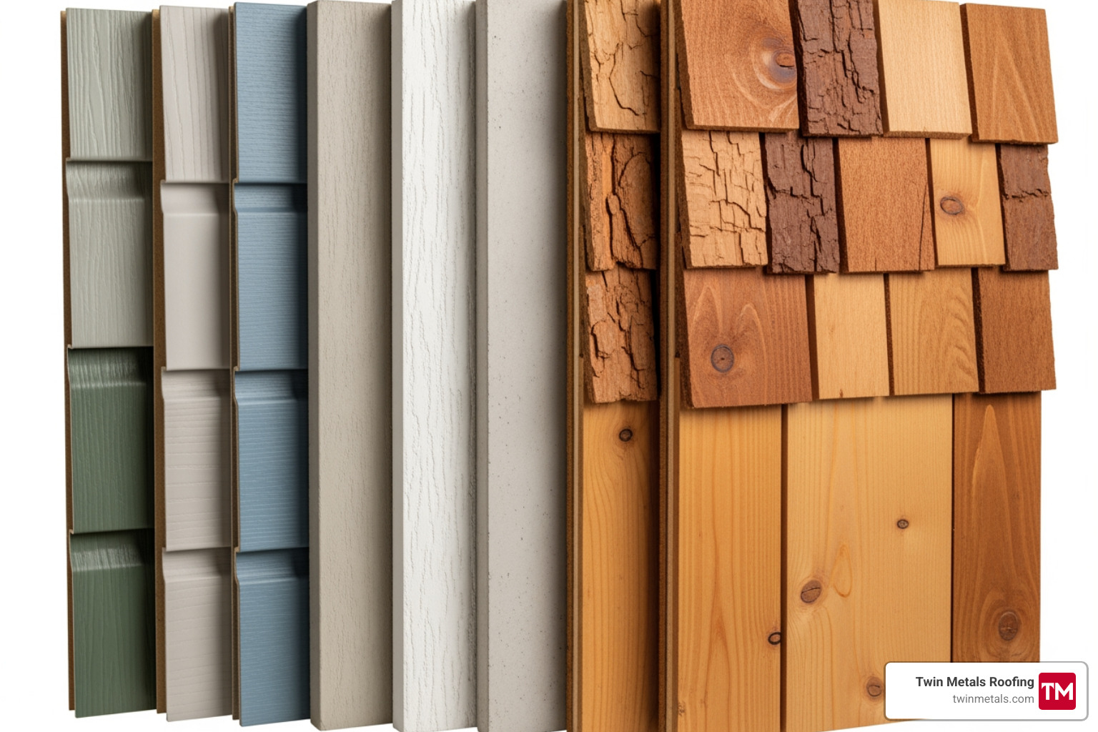 Various siding material samples including vinyl, fiber cement, and cedar - Siding Contractors MA Various siding material samples including vinyl, fiber cement, and cedar - Siding Contractors MA