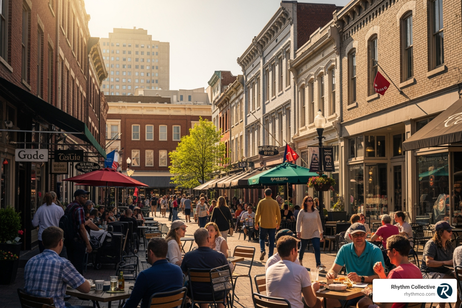 Busy Market Square business district in Knoxville - Knoxville business growth Busy Market Square business district in Knoxville - Knoxville business growth