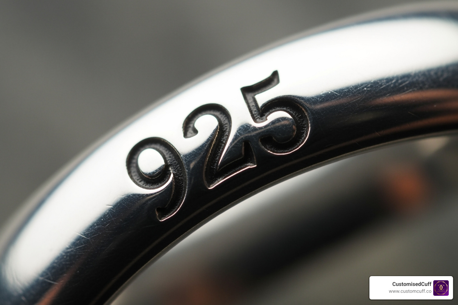 close up of 925 engraving on silver ring - 925 engraving on ring