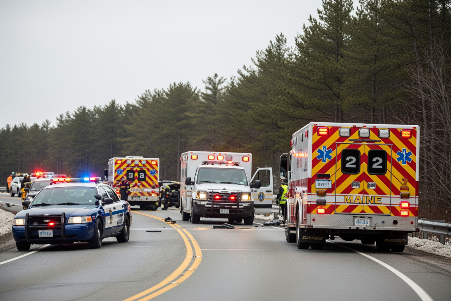 Maine State Police cruiser on patrol - maine accident